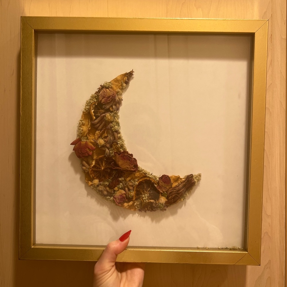 Dried Flower Art in Gold frame 12.75” by 12.75”